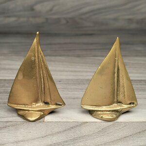 Solid Brass Sailboat Made in Taiwan R.O.C. Pair - 2" x 2.75" Vtg